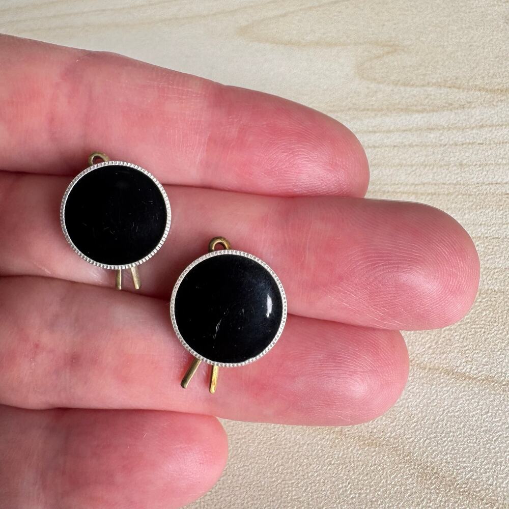 Vintage Mid Century Pair of Sterling Silver & Black Onyx Cufflinks
